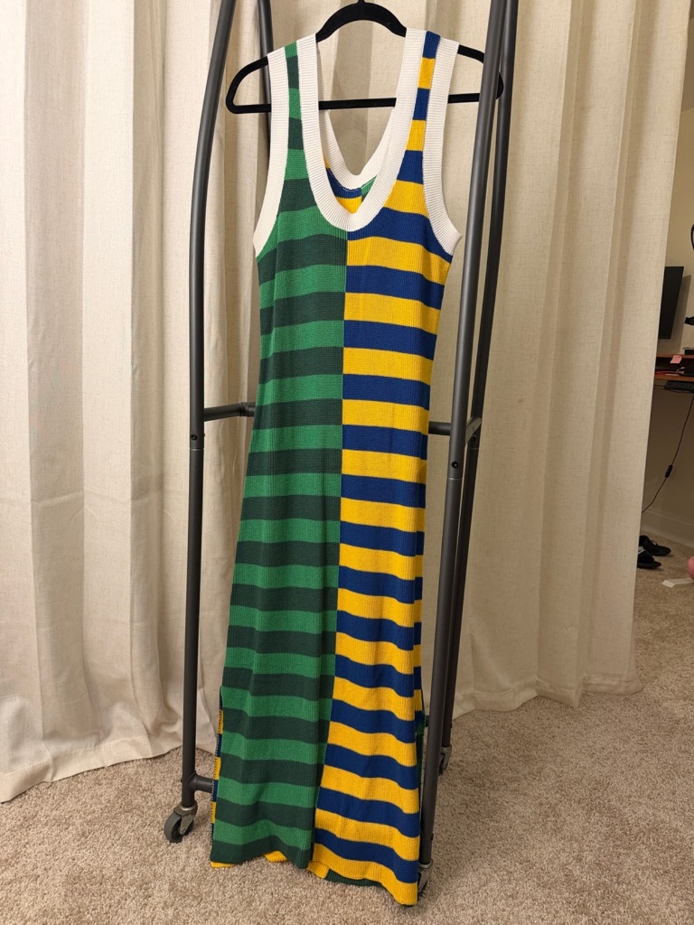 Striped Tank Maxi Dress in Green, Blue & Yellow